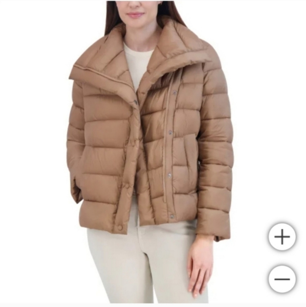 Tahari Ladies Puffer Jacket with High Collar and Modern Silhouette